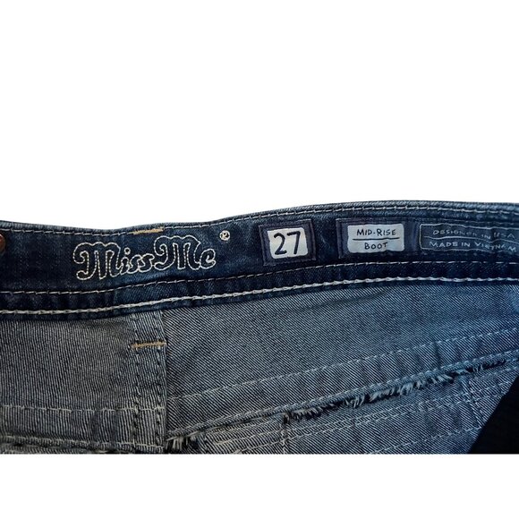 Miss Me Mid Rise Bootcut Jeans Women's Size 27 Blue Denim Dark Wash Big Stitch - Picture 3 of 9